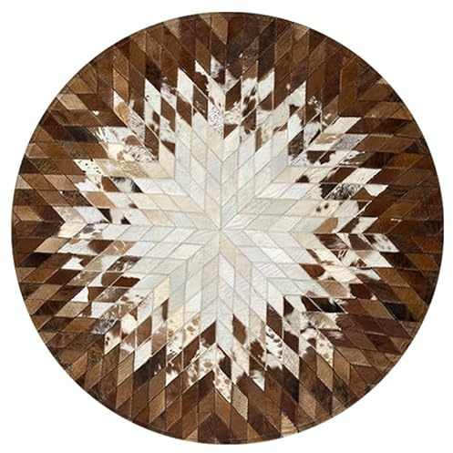Suixtil Alfombra de Piel de Vaca Natural Redonda, insonorizada, for habitación Infantil, de Cuero ecológico, Grande, Hecha a Mano, for Sala de Estar.(Diameter200cm)