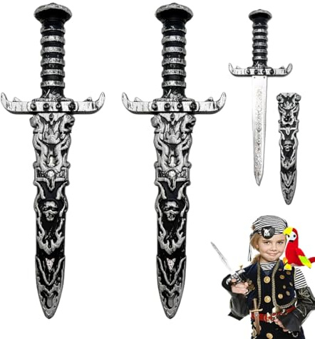 JUGUTA 2 Pièces Epee Pirate Enfant Pas Net Dague Jouets En Plastique Epee Enfant Couleur Argent Rétro S'Applique À Garçons Et Filles Costumes Accessoires Pirates Accessoires Fête