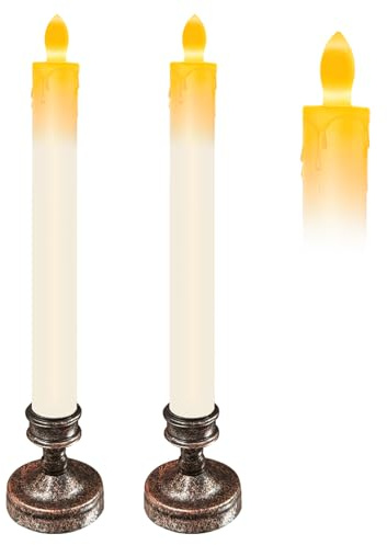 TINYOUTH 2 Pièces Bougies Effilées Avec Bougeoirs, Bougies Longues à Piles pour Décoration de Table de Noël ou de Mariage