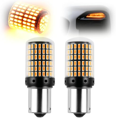 OddMart 2Pcs PY21W 581 Amber Yellow 1156 BAU15S LED Indicator Bulbs with Canbus Error Free, 2800LM Super Bright Front Rear Turn Signal Lights 12-24V 30W 7440 144smd General Car Bulb for Most Vehicles