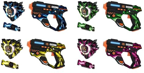 Juego de Pistola Laser Recargable para 4 Jugadores con Sensores 360° y 2,4 GHz Infrarrojos, Laser Tag con Pantalla en Tiempo Real
