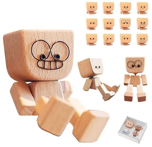 MplehDa - Figura de madera para hombre con 12 expresiones de muñeca hecha a mano