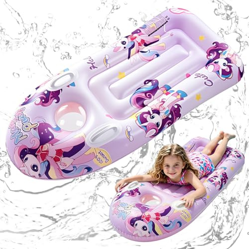 CIYIN Tavole da Surf Gonfiabile, Bodyboard Gonfiabile con Manici, Tavola da Nuoto Gonfiabile per Bambini, Tavoletta Mare Bambini per Scivoli d'Acqua, Spiagge, Piscine - 110 x 46cm (Unicorno)