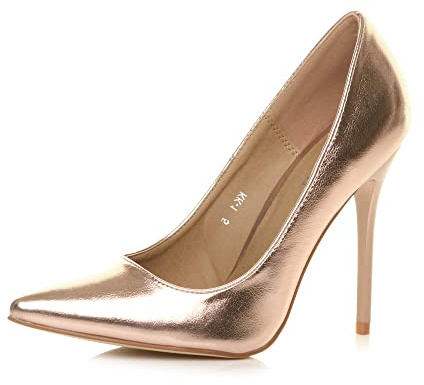 AJVANI high Heel Stiletto smart Work Evening Pointed Court Shoes Size 5 38 Rose Gold