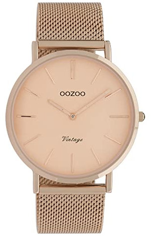 Oozoo Vintage Damenuhr mit massivem grobmaschigem Edelstahl Milanaise Metallband 40 MM Rosefarben/Rosefarben C9921