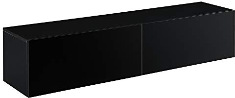 [en.casa] TV Lowboard hängend Evaton Hängeboard mit 2 Schranktüren Fernsehschrank schwebend Wohnzimmer 140 x 33 x 30 cm Schwarz Hochglanz
