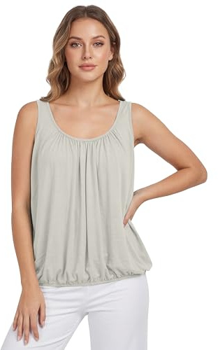 Love My Fashions® Women’s Vest Top Sleeveless Round Scoop Neck Tank Bubble Hem Straps Summer Vest Tops for Women UK Cream