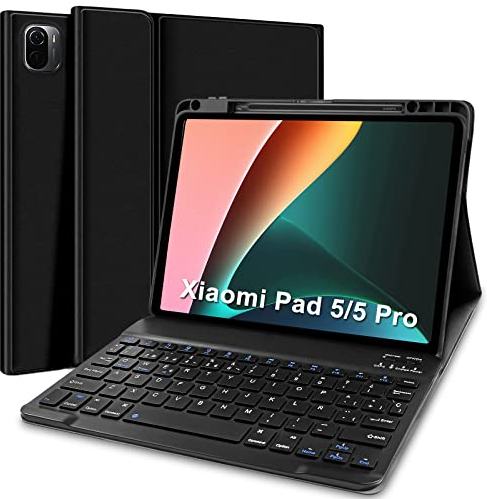 Funda con Teclado para Xiaomi Mi Pad 5/5 Pro, Español Ñ Ultra Slim Teclado con Ranura de Lápiz, Magnético Desmontable Inalámbrico Bluetooth para Xiaomi Mi Pad 5/5 Pro 11 Pulgada, Negro