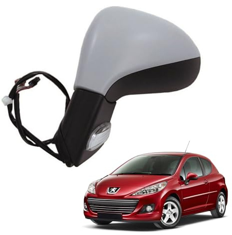 Convitex Specchietto Retrovisore Completo Peugeot 207, Sinistra Lato Driver, Elettrico, Riscaldante, Grigio da verniciare, Con Lampeggiante