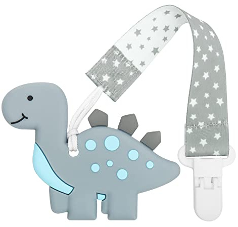 CLDY Teething Toys for Baby, Chew Toys for Autistic Children Dinosaur Grey, Baby Toys 3+ Months, Sensory Chew Toys, BPA Free Silicone Teether for Toddler Infant, Toddler Newborn Shower Gifts