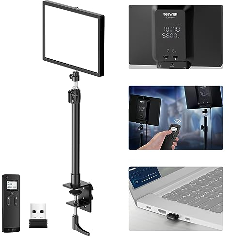 NEEWER 25W 12,9 Streaming Key Light mit Tischständer/2,4G Fernbedienung/USB, PC/Mac App Steuerung 2300Lux/0,5m, 2900-7000K, CRI98+, Dimmbar Edge Lit Video Panel Licht für Webcam Laptop Zoom, GL25B