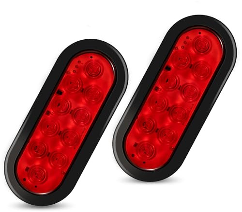 RUNHWEE 6 Oval LED Trailer Lights Kit, 2PCS Waterproof Stop/Turn/Brake Tail Lights with 10 LED Markers for Truck, RV, Boat, Trailer (Red) DOT Compliant
