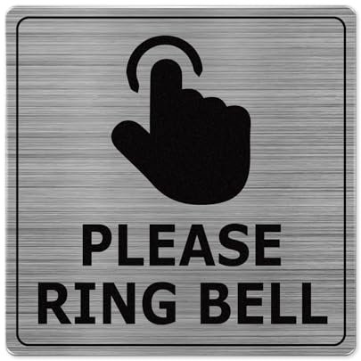 Please Ring Bell Sign Aluminium 15 × 15 cm Waterproof Durable Reflective Metal Warning Sign for Indoor Outdoor Business Office with Removable Adhesive 2 Pack