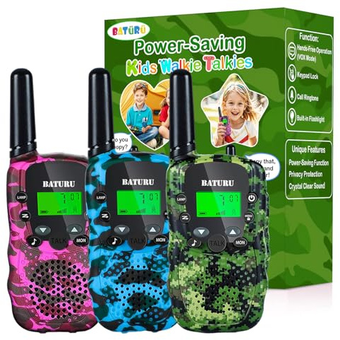 BATURU Walkie Talkie 3er Set für Kinder, Mit Taschenlampe und 7 Km Reichweite für Abenteuer im Freien Camping Wandern, Geburtstag Geschenke Spielzeug für 3 4 5 6 7 8 Jahre Junge Mädchen Jungen
