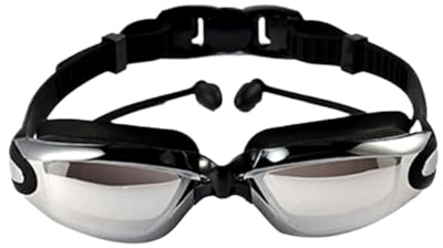 BUNIQ Herren Damen Schwimmbrille,Anti-Fog Schwimmbrille Im freien Wasserdichte Anti-fog-Schwimmbrille Männer Frauen Großen Rahmen Mit Ohrstöpsel Schwimmen Brille Wasser Sport Brillen (Color : A)