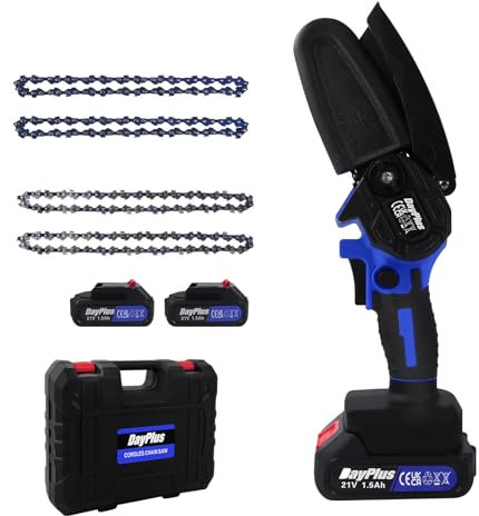 Mini Motosierra Bateria, Motosierra Sin Cable de 4 & 6 Pulgadas con 2 Baterías y 4 Cadenas, Motosierra Eléctrica Portátil de 21V con Una Sola Mano para Podar Jardinería