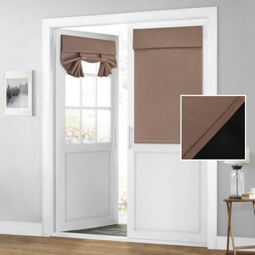 HOMEIDEAS 100% Blackout French Door Curtains, Privacy Room Darkening Curtains, 26 X 40 Inch Thermal Insulated Shades for Bedroom, (1 Panel, Coffee)