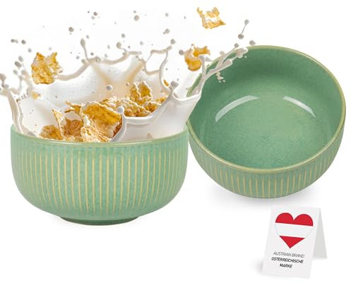 Urban Lifestyle Müslischalen aus Steinzeug 2er Set Ø15cm 700-800ml Füllmenge Seegrün Bowl Schüssel Salatschüsseln Schalen Ramen Schüssel Salatschüssel Müslischale Suppenschalen Dessertschalen
