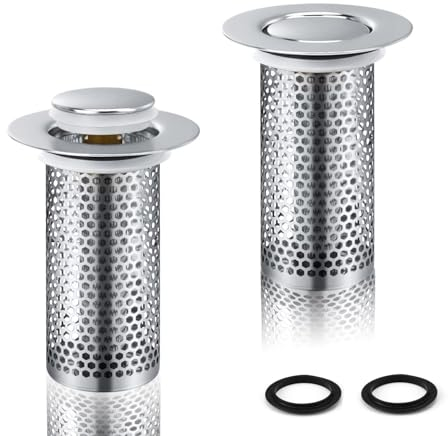 LWLWA Filtro per Lavandino 2 Pièces, Acciaio Inossidabile Raccogli Capelli Doccia, Filtro Scarico Lavandino Previene L'intasamento, Design Plug-in, per Cucina, Balcone (33 × 80 mm)