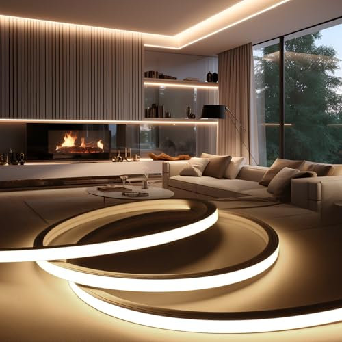 BRIMETI Striscia LED Neon 20M 220V Tubo LED Silicone Flessibile Esterno Impermeabile IP65 Nastri LED Luminosa 120 LED/M Corda Stringa Lampada, con Alimentatore di rete e Controller (Bianco Naturale)