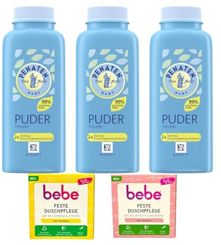 3x Babypuder Penaten + 1x Duschpflege Bebe Bio Zitrone oder Duschpflege Bebe Bio Pfirsich