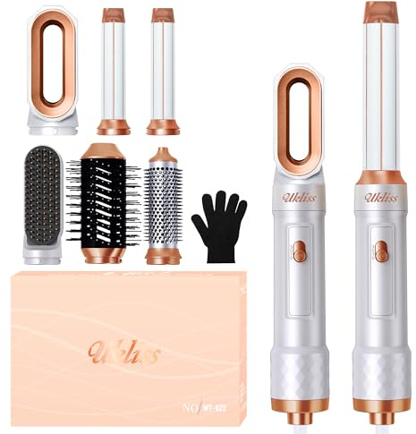 UKLISS 6 in 1 Hairstyler Pro, Hair Dryer Brush with Automatic Hair Curler, Hot Air Brush, Hair Straightners, Round Brush Hairdryer, Air Styler Gifts Set for Hair Styling Short Long Hair - White