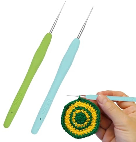 KOMUNJ 2 agujas de madera de punta ligera de 0,5 + 0,6 mm, con mango ergonómico, para principiantes, principiantes, trabajos finos y encaje, para ganchillo y tejer, 2 unidades