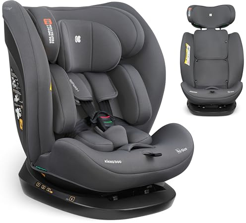 KikkaBoo Seggiolino Auto 0–36 kg Reclinabile i-EXPLORE 2, Gruppo 0 1 2 3, Senza ISOFIX, Girevole Avanti e Indietro, Imbracatura a 5 Punti, 40–150 cm, Grigio