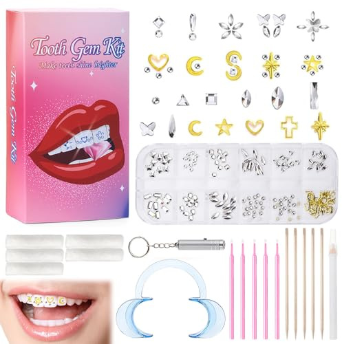 Vlecexs gör-det-själv tandad ädelsten kit tand smycken set kristall tand ädelsten set gör-det-själv tandsten smycken tandsmycken set teeth gems kit