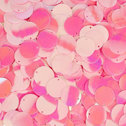 SUNNYCLUE Circa 80g di Grandi Paillettes Paillettes Rotonde Piatte In PVC Rosa Acceso Glitter Artistici Ricami Sciolti Iridescenti per Cucire con Foro per Indumenti Maglieria Gioielli Fai Da Te Artigi