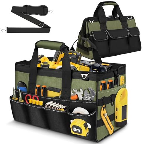 Bolsa de herramientas profesional con 21 compartimentos, bolsa de herramientas para electricistas, mecánicos y artesanos (A)