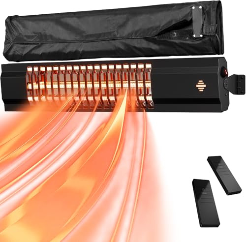 Stufa a infrarossi per terrazze, 2000 W, riscaldatore elettrico da parete IP34, impermeabile, con telecomando, per giardino, gazebo, balcone