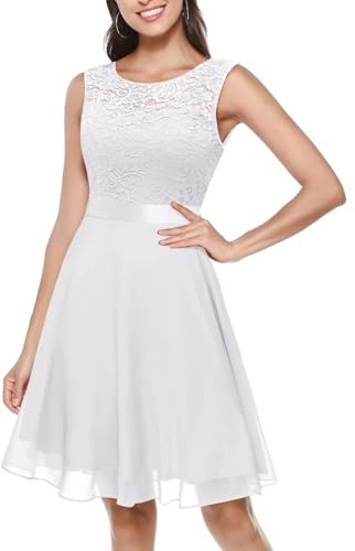 Generisch Abito da donna in pizzo, da Confirmation Dress Bridesmaid Elegante Party Knee-Length Cocktail Dress,Prom Dress, bianco, M