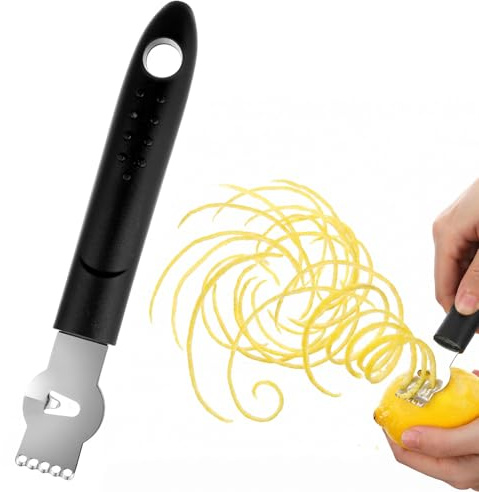 Sorcristy Lemon Zester, Stainless Steel Lemon Zester Tool Grater Orange Citrus Peeler with Channel Knife Non-Slip Handle Citrus Tool (Black, 6.10 Ă 0.87 Inch)