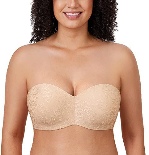 Delimira Axelbandslösa BH för större byst minimizer plus size bandeau bygel ofodrad jacquard