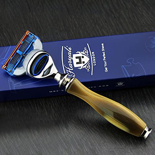 Haryali London 5 Edge Shaving Razor With Horn Replica Handle Beard and Mustache Safety Razor For Mens