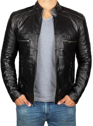 Decrum Leather Motorcycle Jacket Men - Mens Leather Jacket | [1100073] Black Austin, M