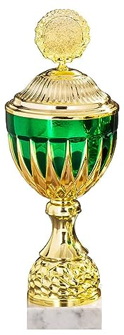 Henecka Pokal Serie Heidi, Gold-grün, mit Wunschgravur und auswählbarem Sport-Emblem, Größe 35 cm