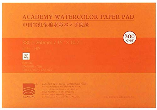 MEEDEN 15X10.2 Watercolor Paper Block, 20 Sheets (140lb/300gsm), Smooth Surface 100% Cotton Watercolor Paper, Hot Press, Acid-Free Paper, Art Paper for Watercolor Gouache Ink Acrylic and More