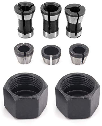 DingGreat 6 Pcs Router Bit Collet Chuck Engraving Trimming Machine Electric Router Clamp Adapter 6mm 6.35mm 8mm + 2 Pcs Nuts