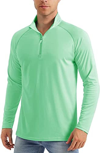 MAGCOMSEN Men's Long Sleeve Polo Shirts Gym T Shirts Quarter Zip Golf Tops Rash Guard Sun Protection UPF 50+ Mint Green, S