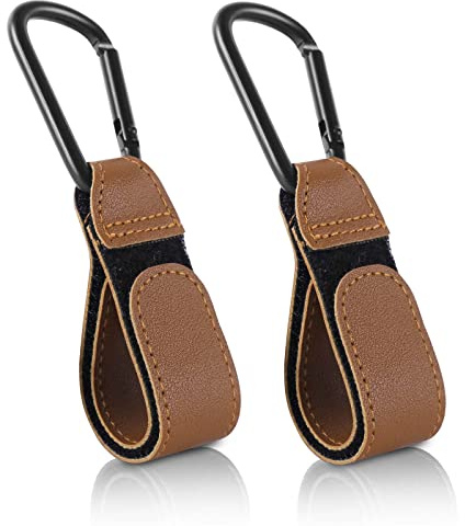 Clip per passeggino, 2 clip per passeggino, gancio per passeggino, in pelle, gancio per passeggino, clip per passeggino, gancio per passeggino (marrone)