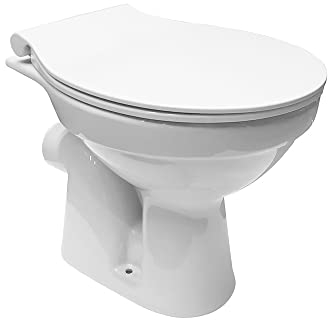 Belvit Dusch WC mit Bidet Funktion – Standtoilette mit Taharet, waagerechtem Wandabgang, Hygienedusche, Softclose WC-Deckel, Keramik in Weiß