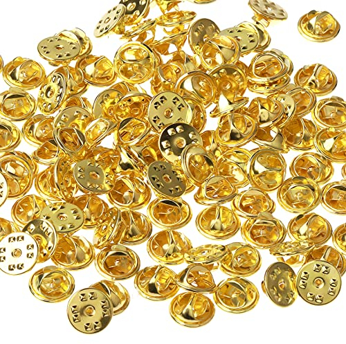 100 Pcs Metal Pin Backings Gold Pin Backs Locking Brass Pin Backs Locking Pin Backs For Enamel Pins Replacement Clutch Pin Backings For Brooch Tie Hat Badge Insignia Pin Backs Replacement（Gold)