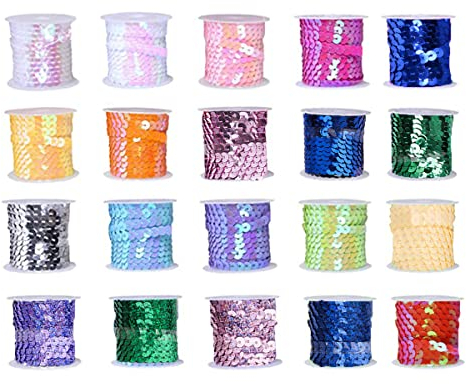 DBAILY 5Yards ×20 Rollen Pailletten Bänder Paillettenband Flache Glitzerband Borten Pailettenbänder Paillettenborte Für Diy Handwerk Nähen Schmuck Machen Basteln Kleid Dekorieren