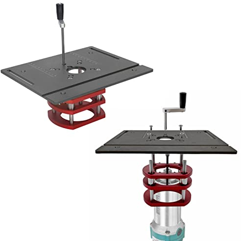 Oberfräser-Hebesatz, Oberfräser-Hebesystem aus Metall mit Oberfrästisch-Einlegeplatte, 4-Backen-Klemmung, Oberfräser-Hebebasis-Zubehör (Schwarz)