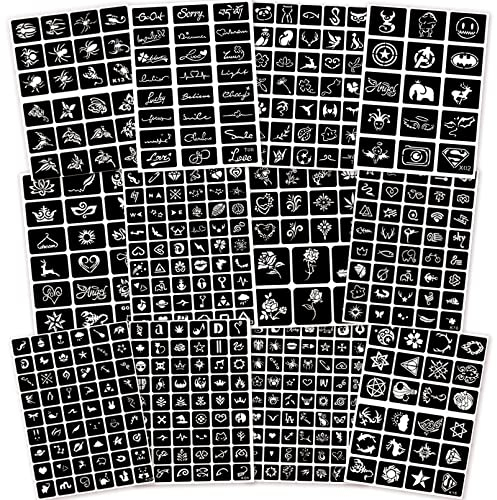 423+ pochoir tatouage temporaire, Pochoirs de henné réutilisables, Pochoirs de tatouage temporaire pour femmes filles et adolescents, pochoir aérographe