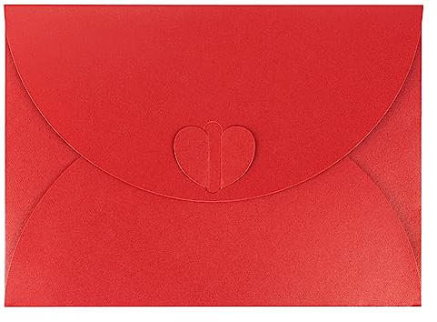 30 Stück Briefumschläge Bunt Umschlag mit Herz Verschluss Briefkuvert Perlglanzpapier Robust Kuvert Elegant Retro Briefumschlag für Grußkarten Hochzeitseinladungen Weihnachten Valentinstag Rot