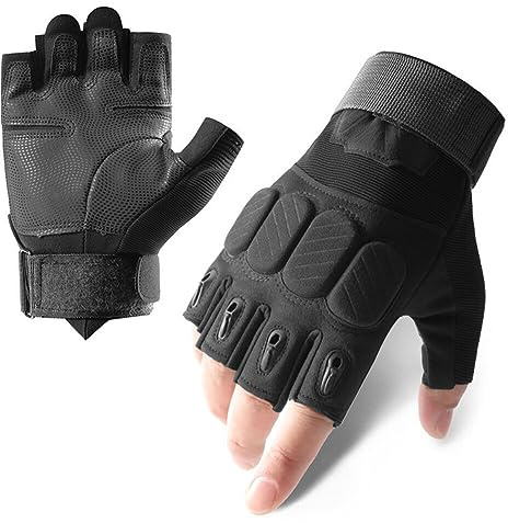 URFEDA Gants Extérieur sans Doigts pour Homme, Gants Militaires Gants de Tir en Cuir, Gants Sports Extérieur pour Combat, Paintball, Camping, Chasse, Antidérapante et Protection des Articulations
