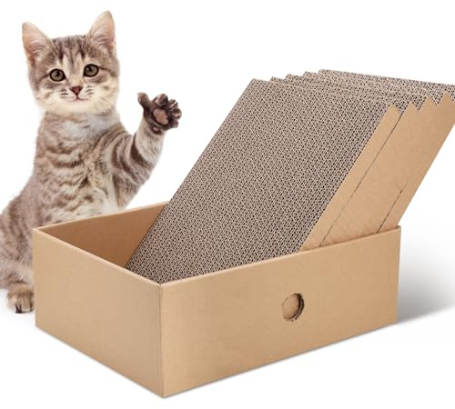 JIZZU Kratzbrett für Katzen, 5 Stück Kratzmatte Kratzschutz 32.7x24x11.6cm, Katzenkratzbox, Kratzer Mit Minze Geschmack, Doppelseitige Kratzpappe